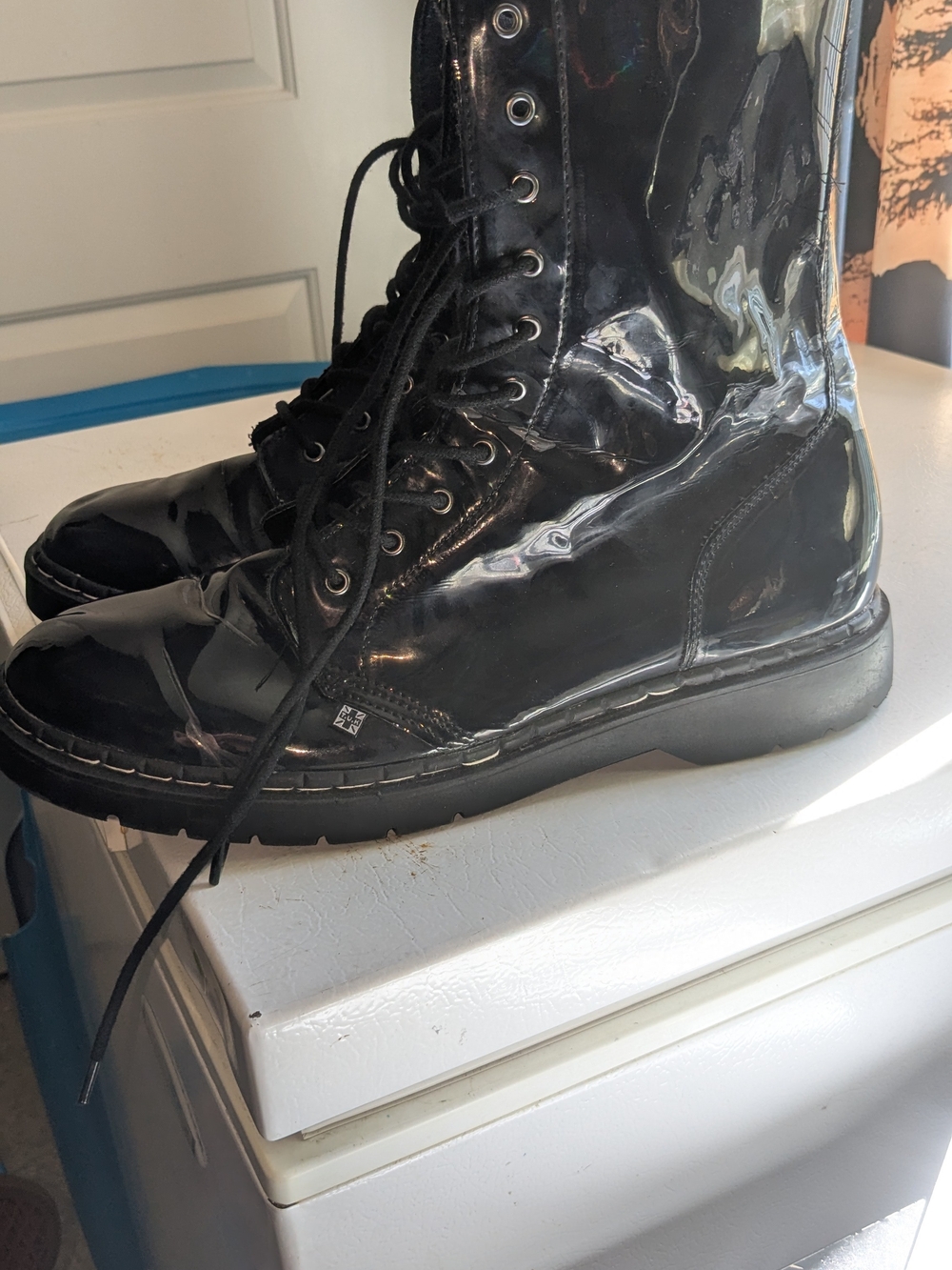 tuk Black Patent Lace-Up Combat Boots